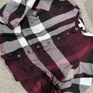 BURBERRY GIRLS PLUM PLAID BLOUSE-size 4Y